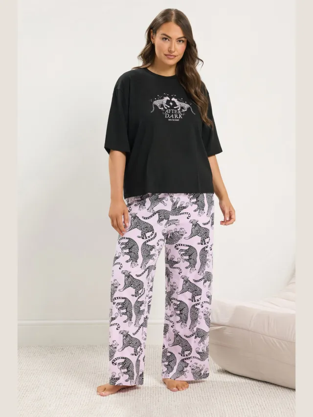 Yours Zwarte Pyjamaset Met Luipaardprint En Wijde Pijpen-56, foto 2