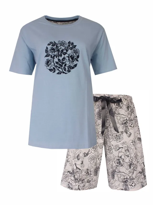 Medaillon Dames Shortama - Rozen Cirkelprint - Katoen - Grijs
