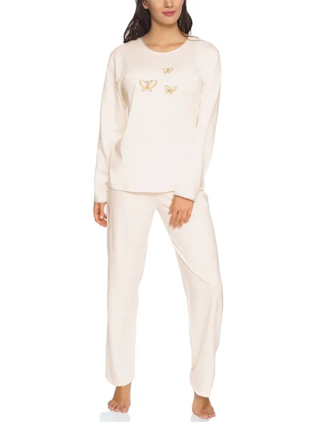 Merry Style Dames Pyjama - Lange mouwen - Lange broek - Katoen - MS-DR-Malwa-PJ - Ecru (Lange mouwen)