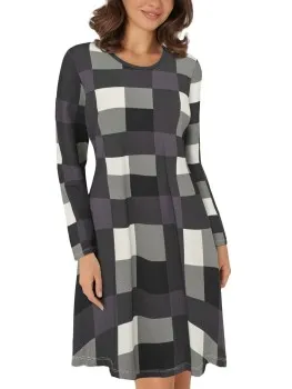 Lady Avenue Bamboo Nightdress Long Sleeve Versch.kleure/Patroon,Blauw,Grijs,Groen