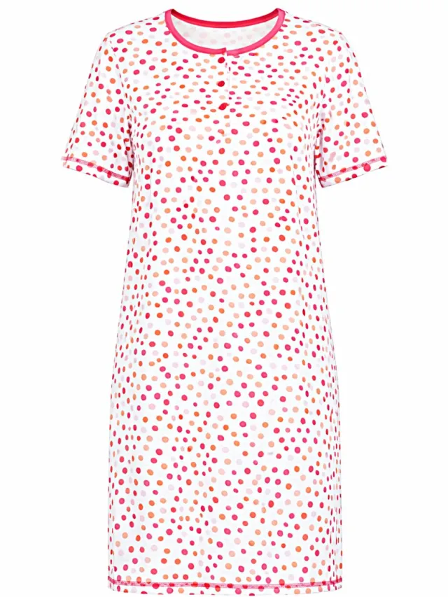 Comtessa Dames Nachthemd – 100 cm – Pink Dots – 100% Katoen Wit, Roze
