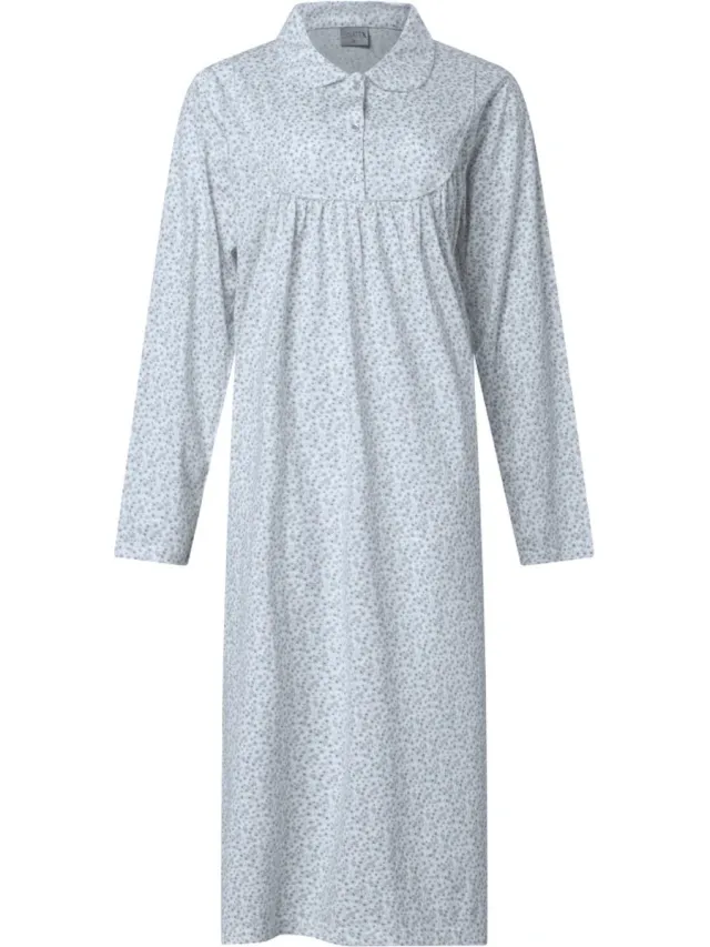Lunatex klassiek dames nachthemd 224177 - 100% katoen - blauw Wit met blauw