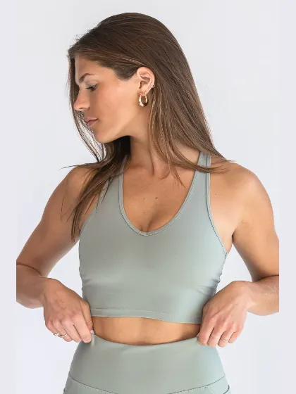 SEAAV dames vegan Sportbeha Top V Hals Dusty Sage Groen Lichtgroen