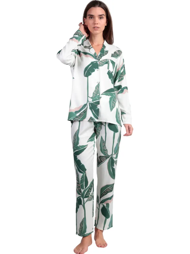 Admas Luxury Leaves pyjamaset groen