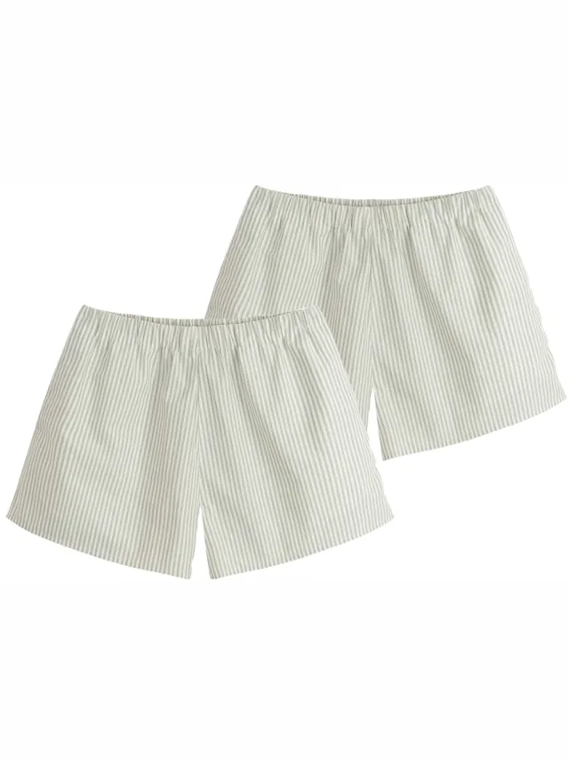 MELA dames vegan Pyjamashort Vanika 2-Pack Tijm Wit Gestreept Olijfgroen