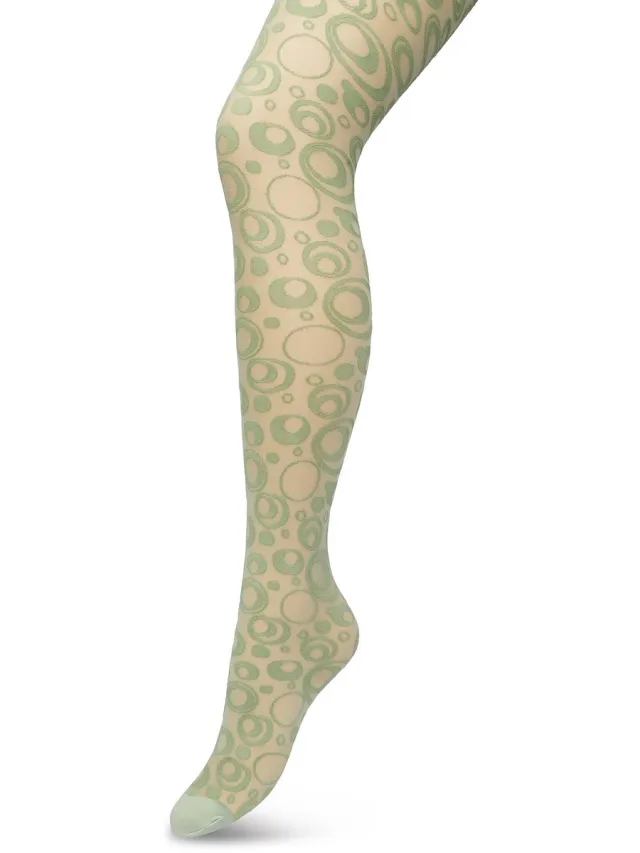 Bonnie Doon Panty 50 Denier Groen Dames - Rondjes en stipjes - Print - Cirkels - Dot Panty - Gladde Naden - Maximaal Draagcomfort - Circkles and Dots Tights - Chique Panty - Feestelijk - Licht Groen - Lichtgroen - Loden Frost - BP221904.273
