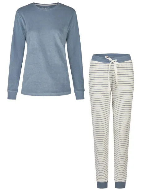 By Louise Dames winter pyjama set lang badstof blauw/wit gestreept, foto 2