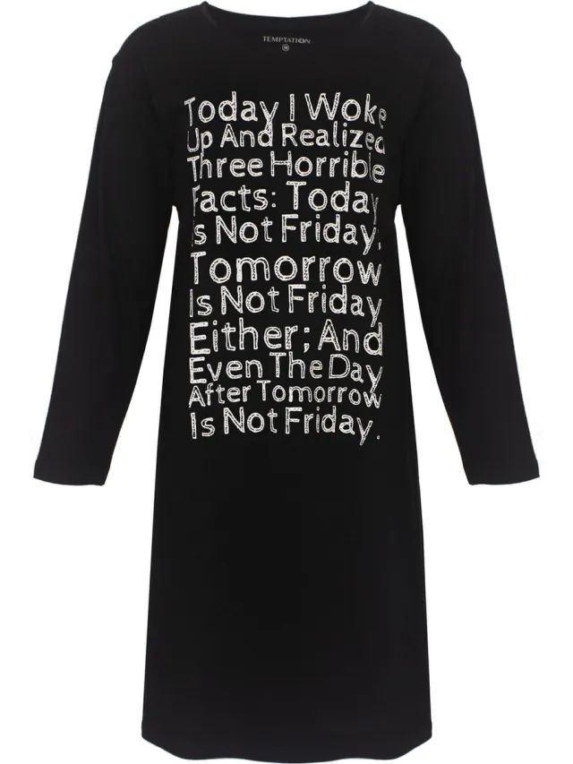 Temptation Dames Nachthemd - Bigshirt - Witte Tekst - Zwart