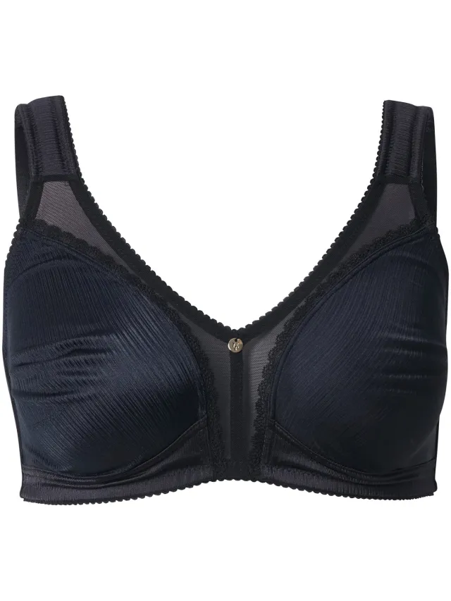 Ulla Popken Dames - Minimizer-beha satijn kant zonder beugel - Zwart