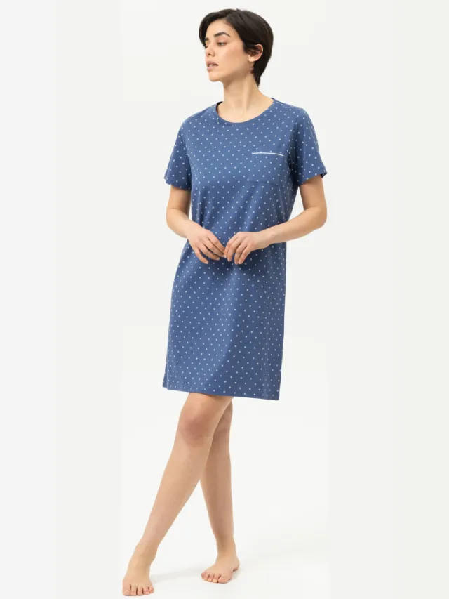Mey Nachtjapon met korte mouwen Serie Polka Dreams Midnight Dust blauw