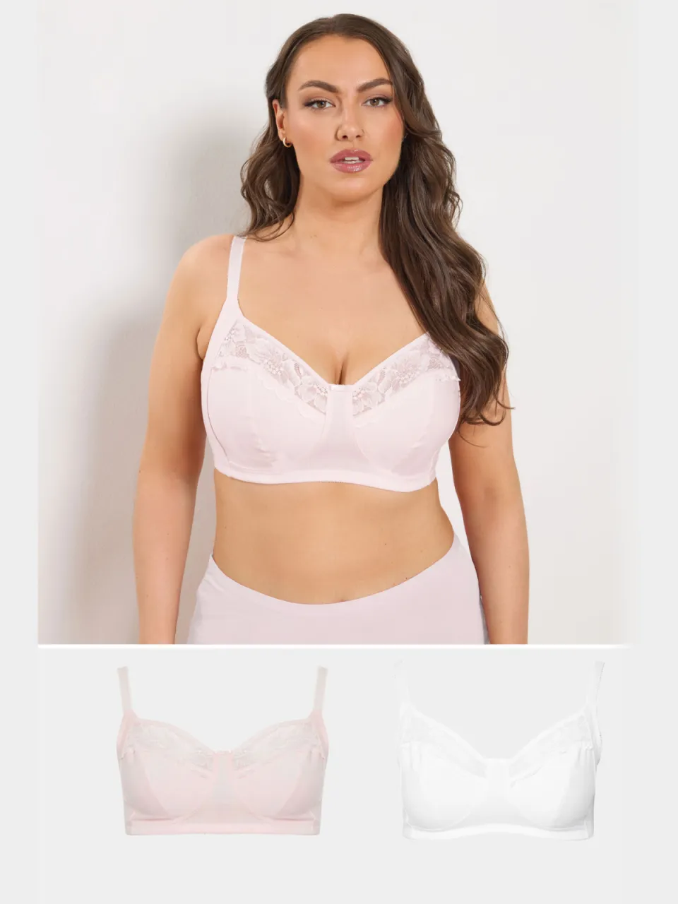 Yours 2Pack Roze Katoenen Bralette Met Kanten Rand, Zonder Vulling En Zonder Beugelssize Pink