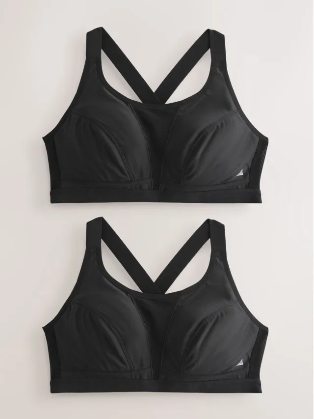 Next Dames - Set van 2 Active Sports High Impact Dry Tech cropped tops - Zwart Black