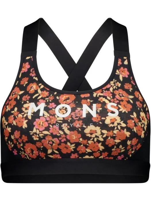Mons Royale Stella X-Back sportbeha bloemenprint Zwart