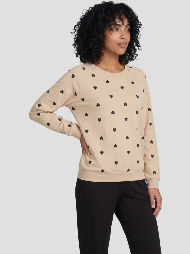 Dreamcovers pyjamaset hartjesprint beige/zwart