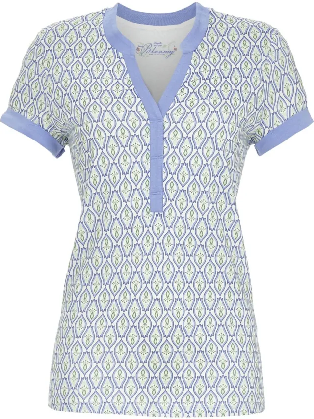 Ringella Grafisch patroon pyjamashirt blauw - Blauw - Maat - 40