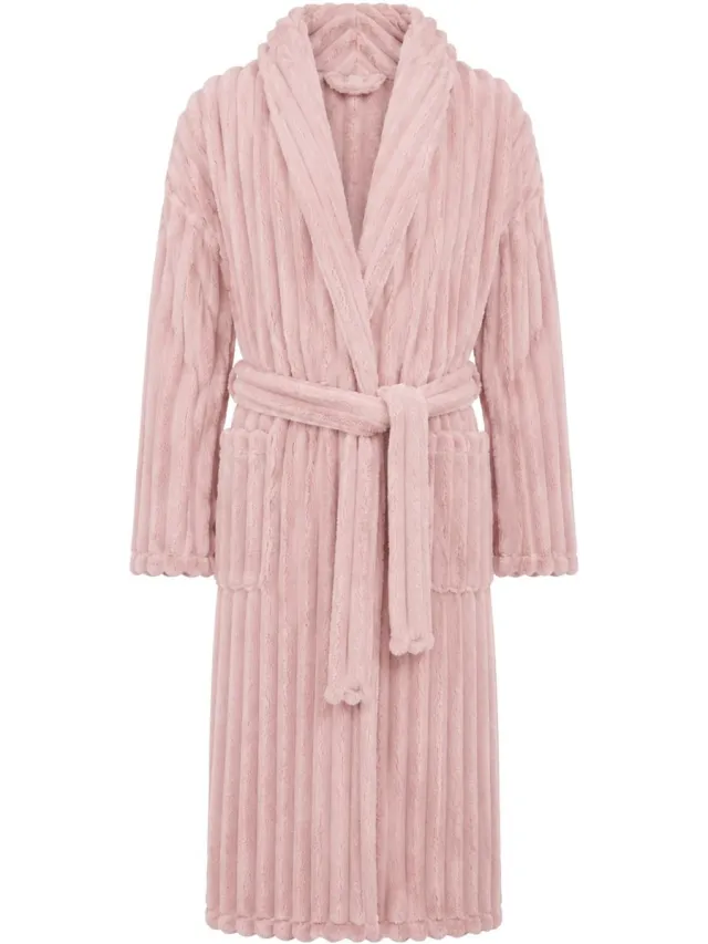 Relax Company Badjas Dames Geribbelde Teddy Stof - Ochtendjas - Fluweelzacht Fleece - Blush Roze roze rib