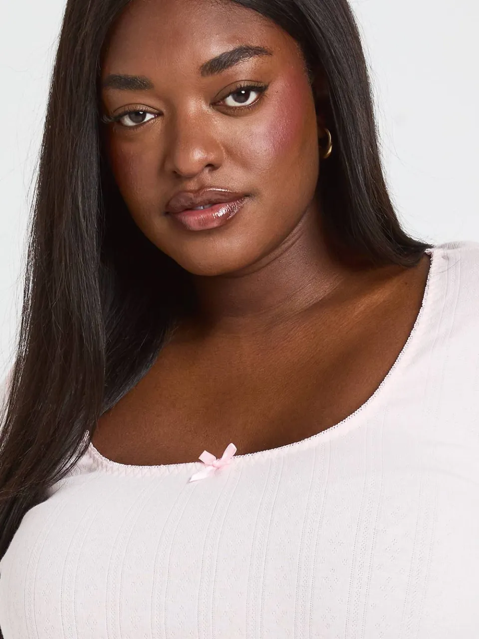 boohoo Dames Plus Pointelle Pyjama Top Met Ronde Hals En Lange Mouwen baby roze, foto 4