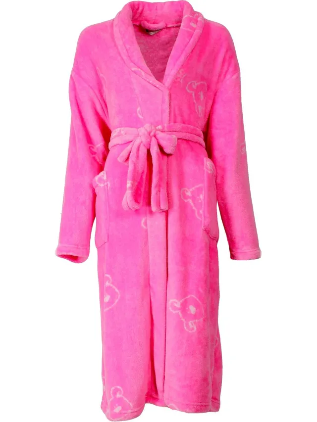 Tenderness Dames Badjas - Fleece - Sjaalkraag - Donker Roze