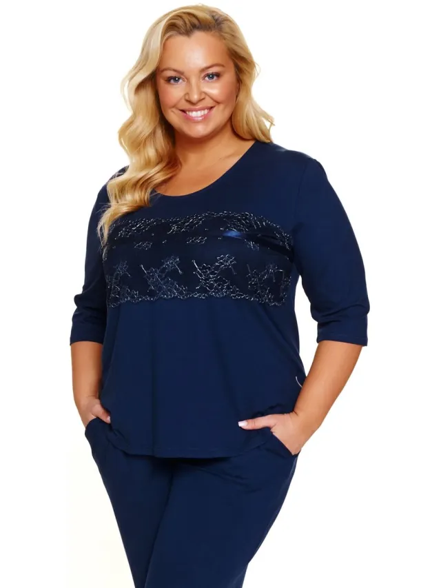 Doctor Nap Dames Pyjama Viscose Plus Size Navy PB.7330 46 / Blauw