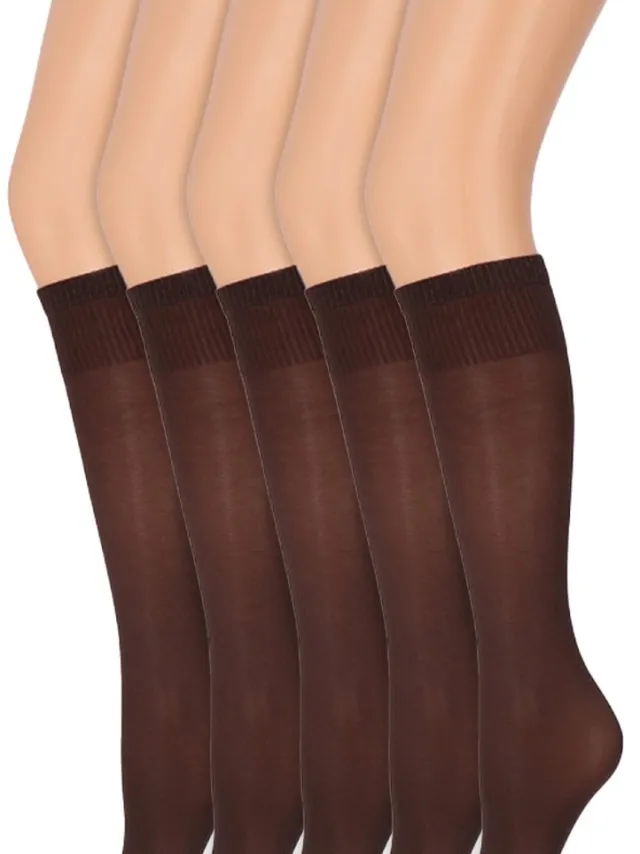 Marianne Glans Pantykousen | Kniekousen | 35 Denier | Merk: Marianne | One Size | Kleur: Chocolate | 5 Paar Bruin