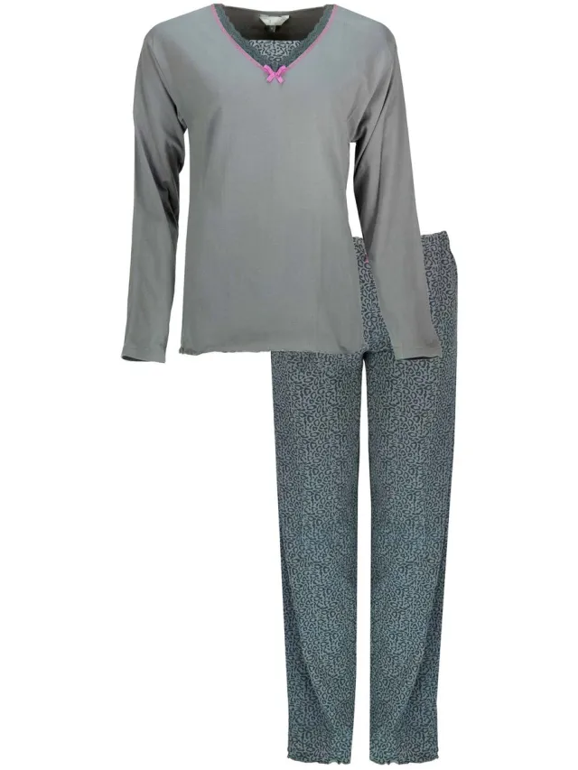 Irresistible Dames Pyjama - Lange Mouwen - V Hals - Khaki Groen