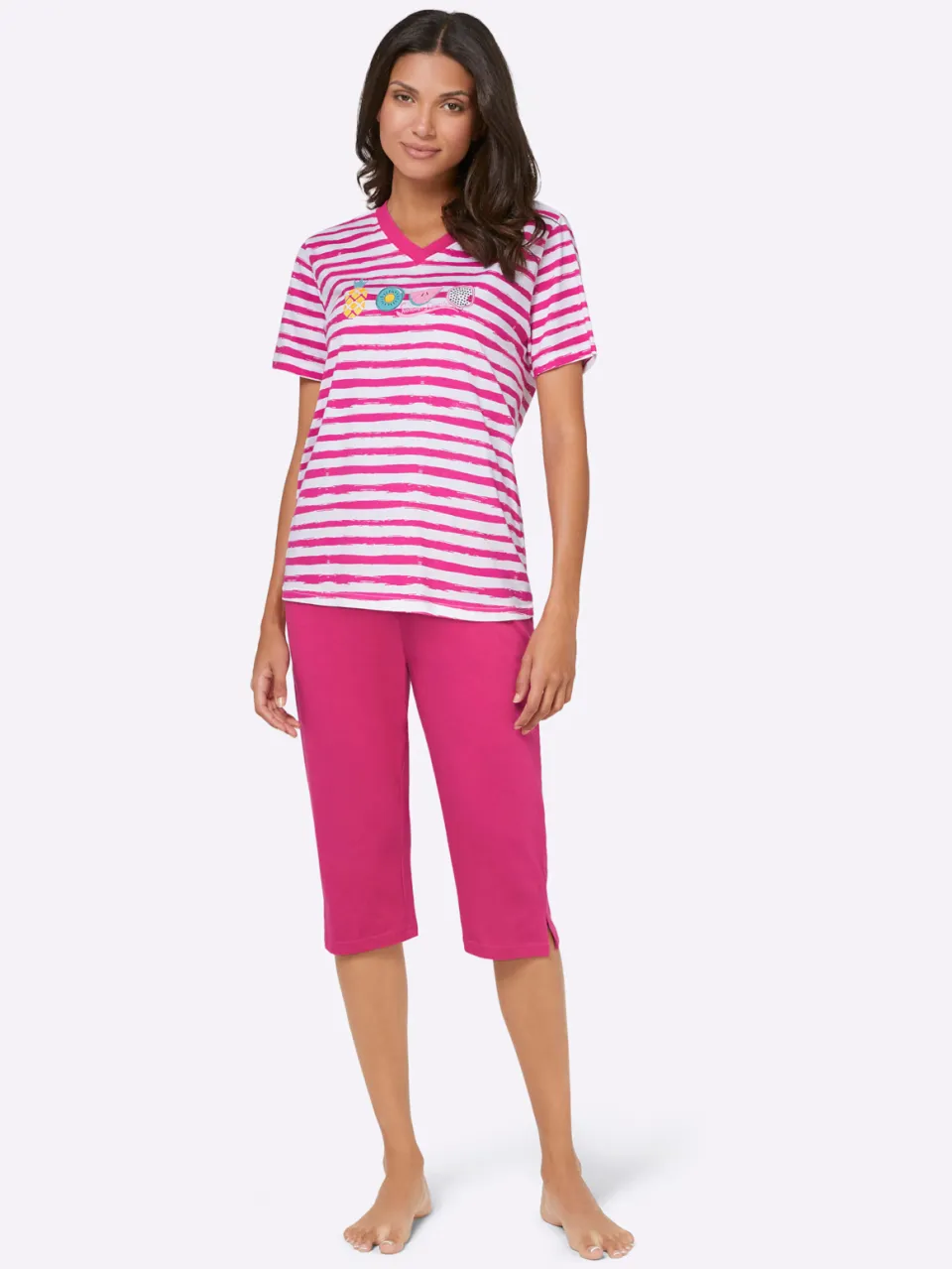 Capri-pyjama's fuchsia + fuchsia gestreept