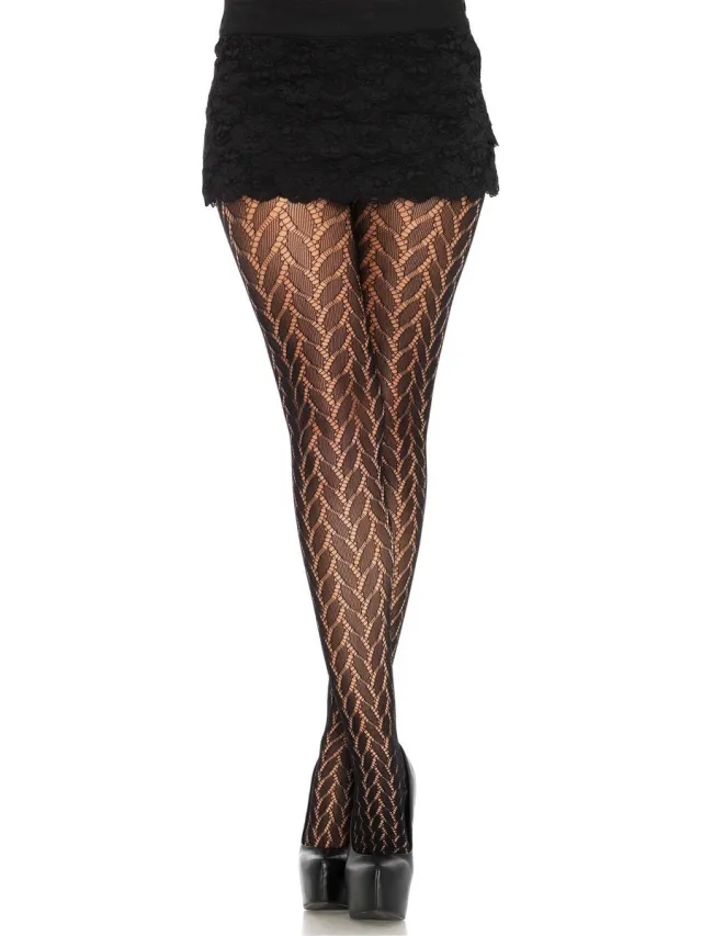 Leg Avenue Plaited lace pantyhose ["Zwart"]