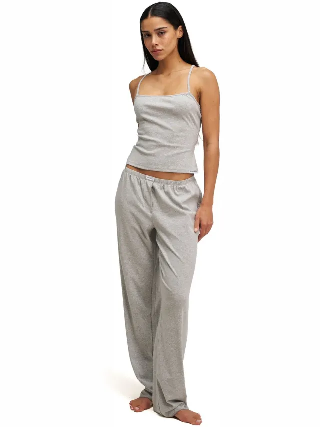 Dore & Rose Pyjama Dames - Cami SleepSet - 92% Cotton & 8% Elastane- Lichtgewicht - Extreem Zacht - Light Grey Grijs