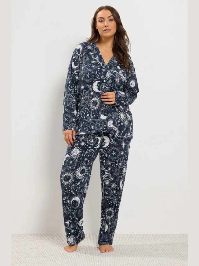 Yours Marineblauwe Pyjamaset Van Zachte Stof Met Sterrenprint-60 Blue