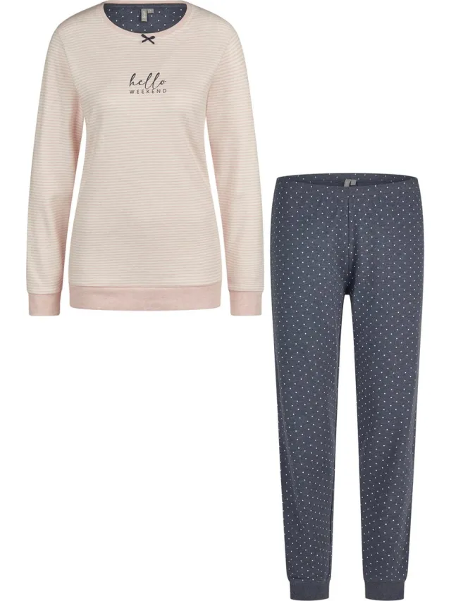 By Louise Dames Winter Pyjama Set Lang Interlock Roze Gestreept