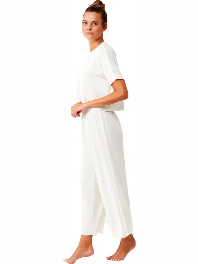 Penye Mood Dames Pyjama Set, Korte Mouwen wit