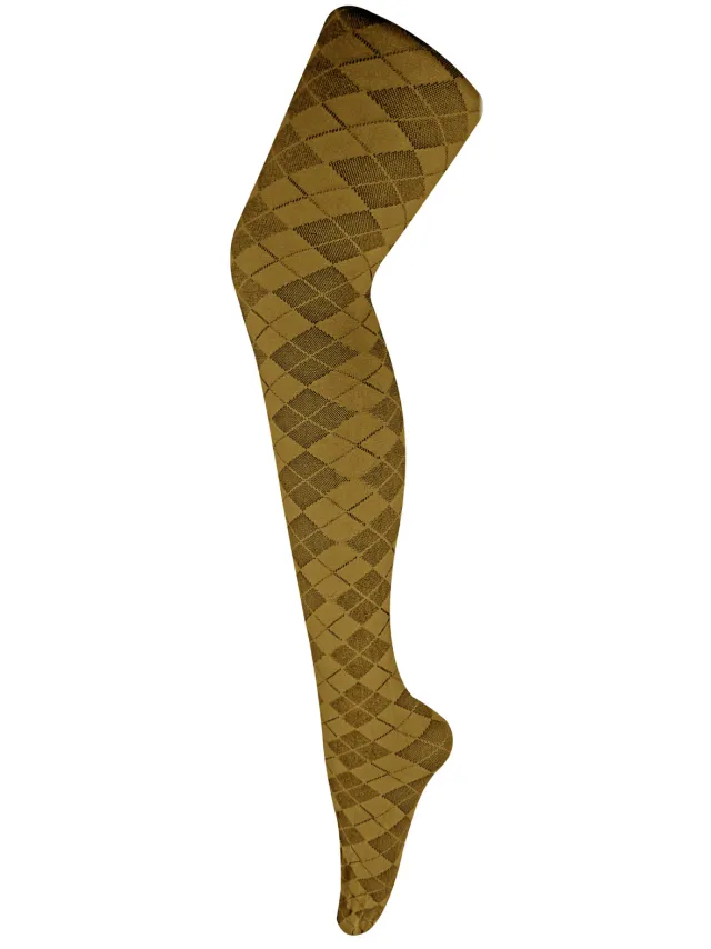 Sock Snob Dames80 denier ondoorzichtig patroon panty's - Argyle Mostard Mosterdgeel