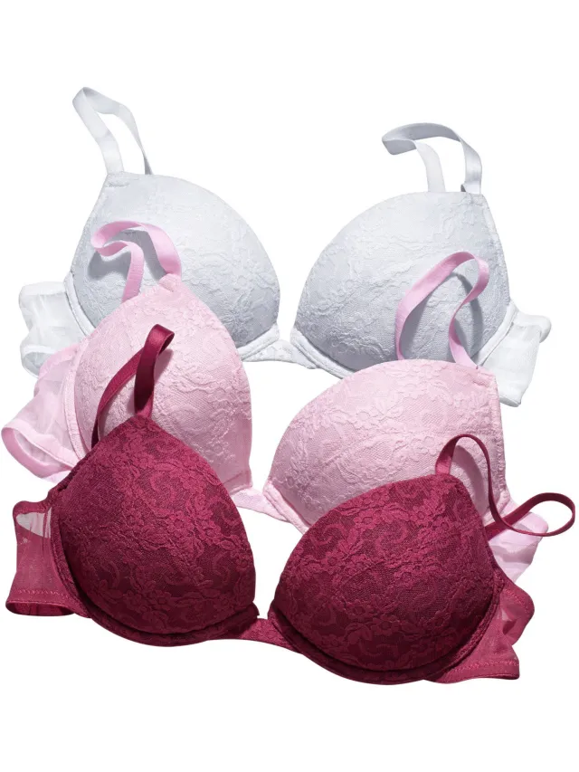 push-upbeha set van 3 wit roze braamrood, foto 2