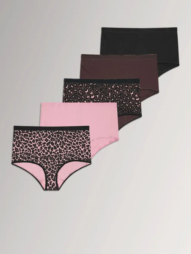 Yours Yourset Set Van 5 Bruine En Roze Maxislips Met Luipaardprintsize 54-56 Brown