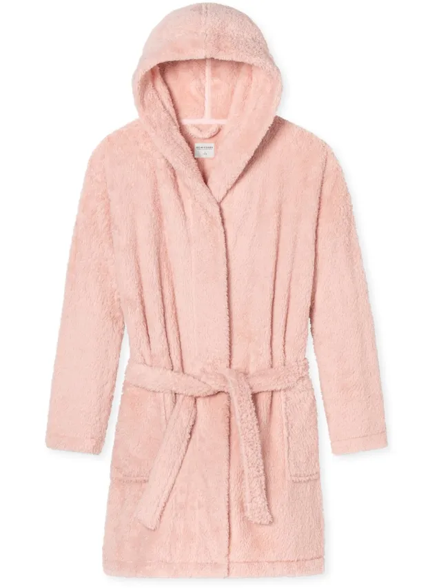 Schiesser Essentials badjas - dames kamerjas teddy fleece comfort fit roze