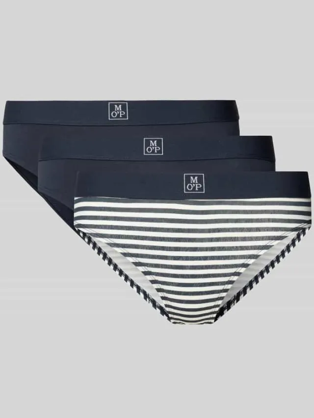 Marc O'Polo Slip met elastische band met logo in een set van 3 stuks Donkerblauw