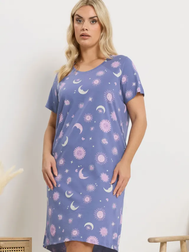 Yours Blauw Nachthemd Met Sterren En Lange Achterkant-68 Blue