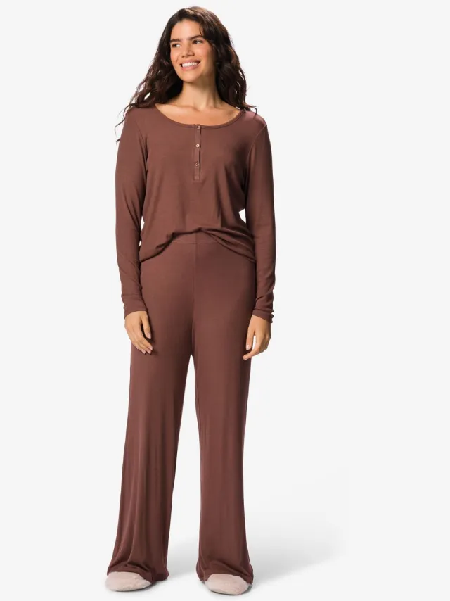 HEMA Damespyjama modal rib bruin