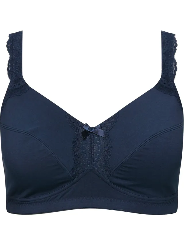 Ulla Popken Dames - Softbeha kanten detail zonder beugels - Nachtblauw