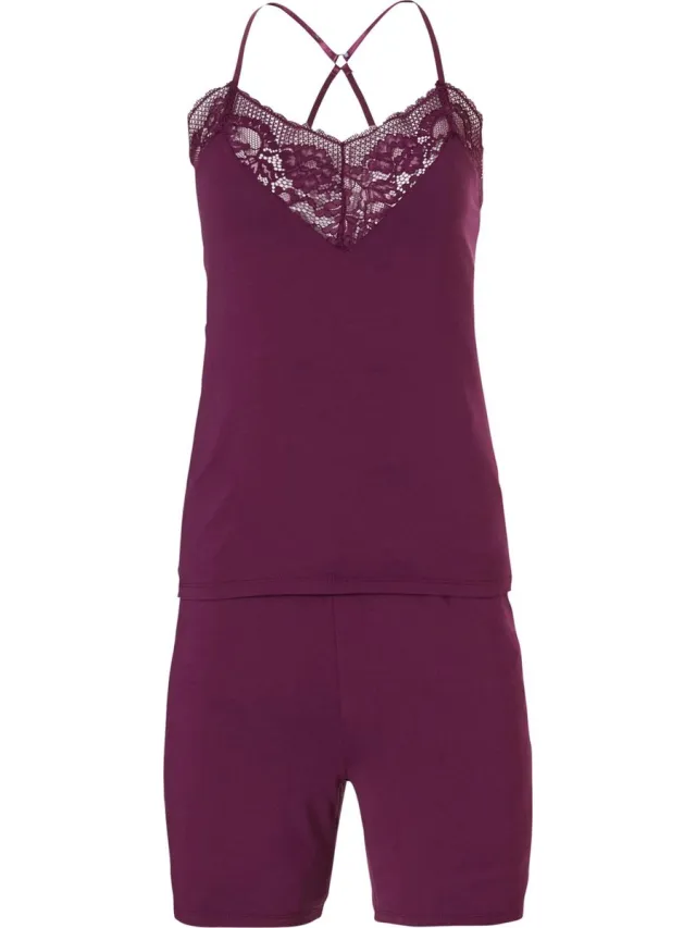 Pastunette Deluxe Dames Shortama - 36 - 273 Dark Red Rood