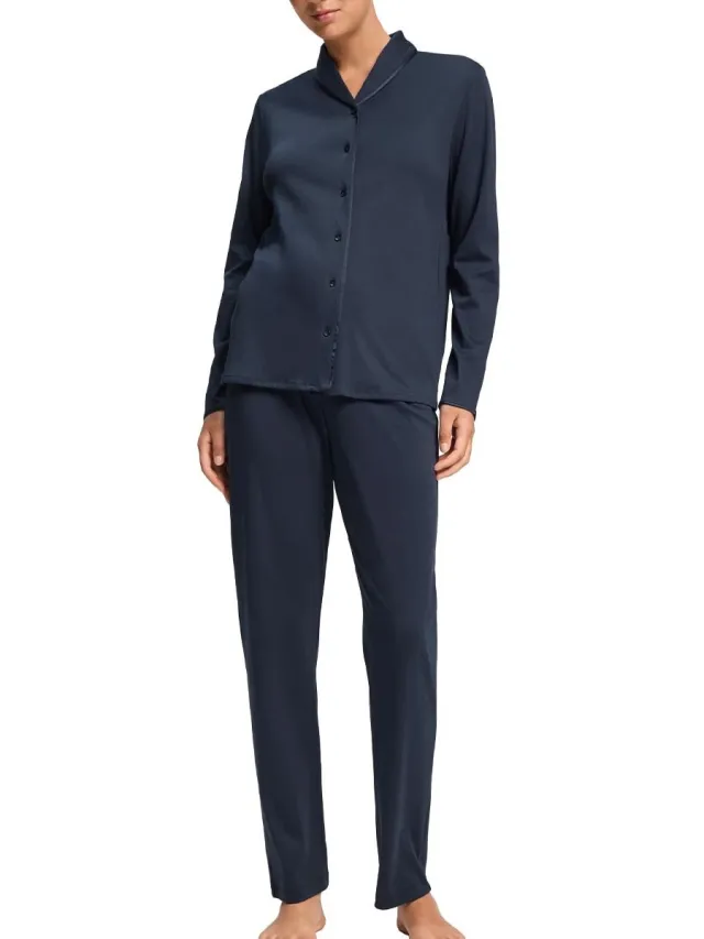Hanro Dames pyjama Cotton Silk deep navy