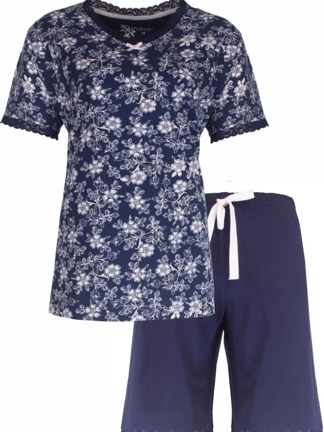 Tenderness Dames Shortama - Pyjama Set - Bloemen - Blauw