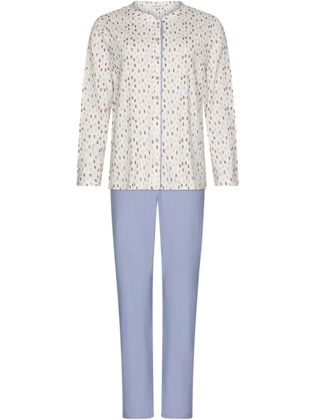 Pastunette Tender - Pyjama - Katoen - Doorknoop - Wit/Blauw