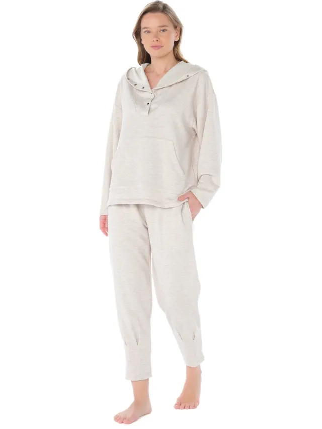 Feyza Dames Pyjama Set, Lange Mouwen Beige
