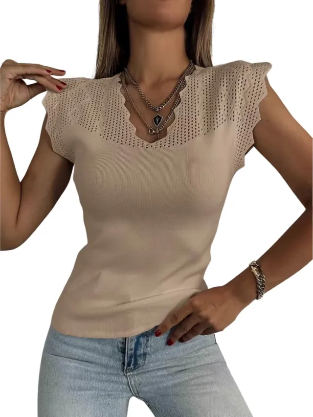 Currero Topje Dames - Top Kleding - Shirt - Blouse - Kort - Volwassen - Khaki