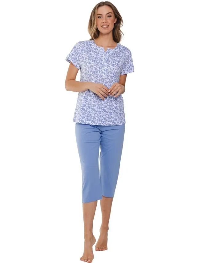 Pastunette Pyjama Soft Blue - Katoen - Blauw/Wit