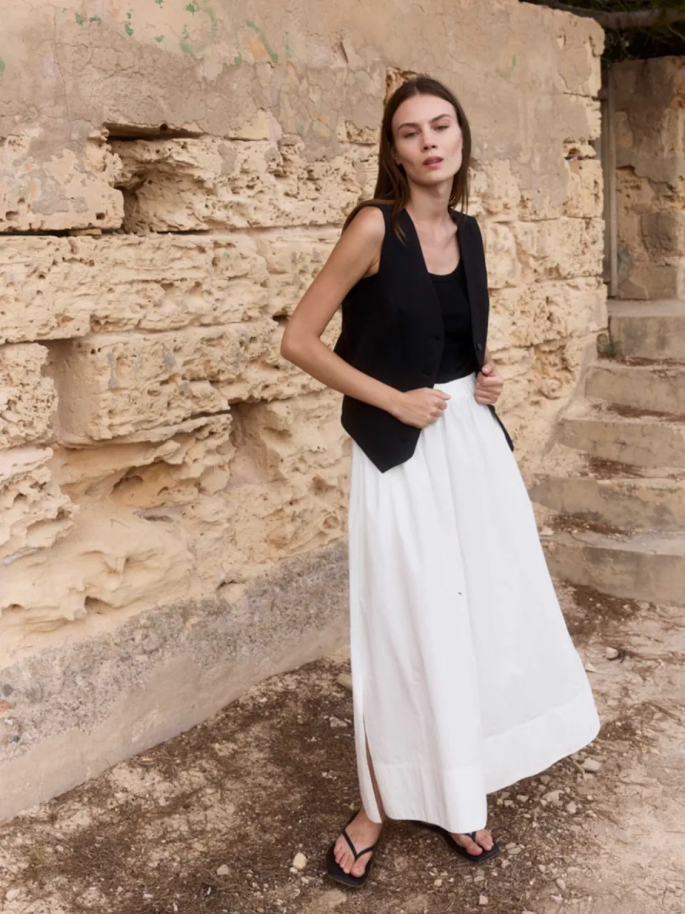 WOTE dames vegan Rok Maxi Skirt Gebroken Wit