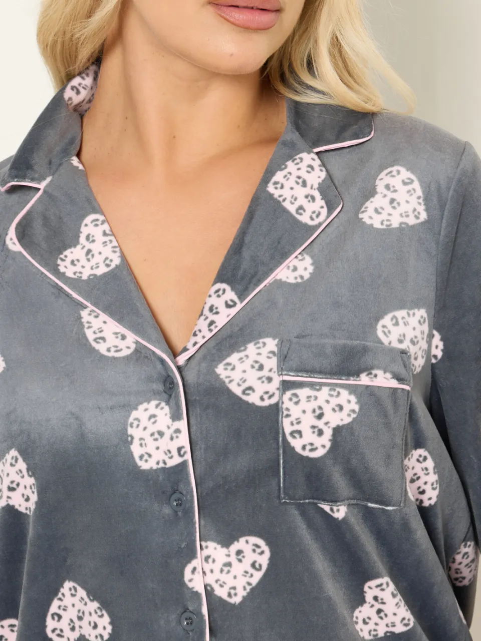 Yours Grijs Fleece Pyjamaset Met Dierenhartprint-56, foto 5