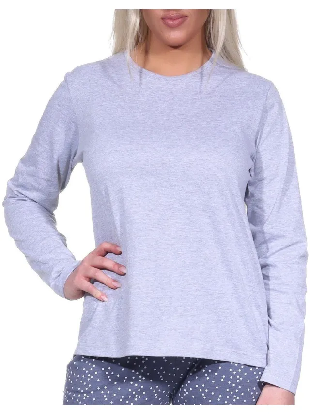 Normann Dames pyjamashirt met lange mouwen mix & match in effen kleur grau-melange