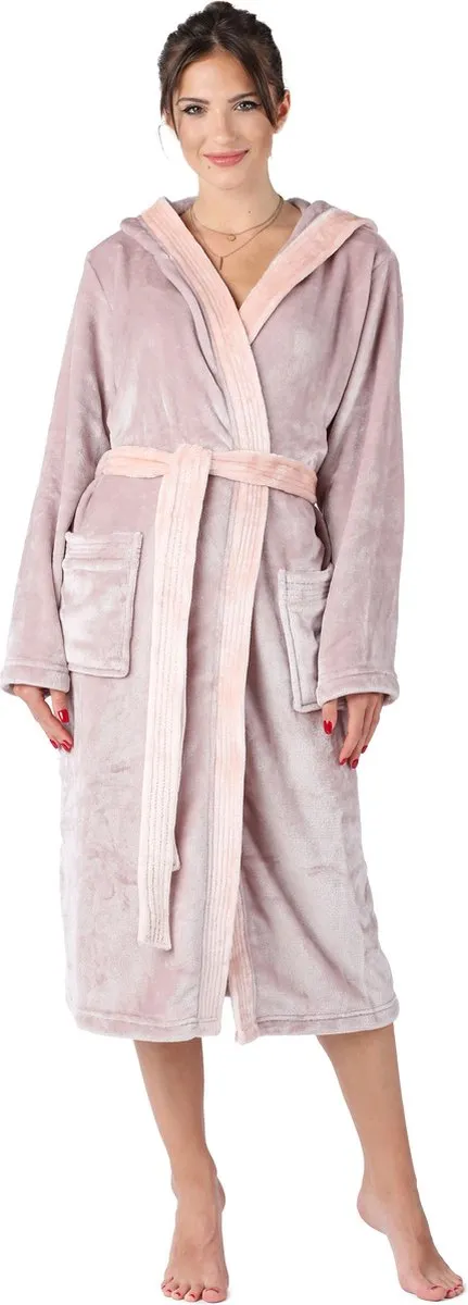 Bellivalini Dames Badjas met Capuchon - Wasmachine bestendig - Polyester - Poederroze - S - BLV-BLV50-168-DG